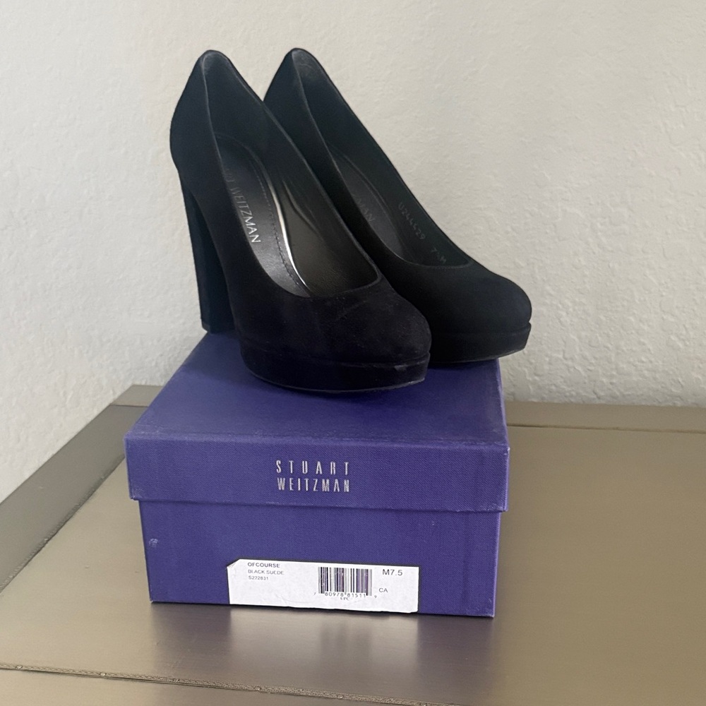Stuart Weitzman Black Suede Platform Pumps
